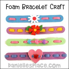 foam bracelet craft with paper flowers and hearts