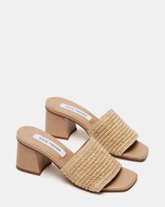 RAIA Natural Raffia Block Heel Mule | Women's Heels – Steve Madden Heels Design, Sandals Design, Europe Outfits, Summer Heels, Shoe Inspo, Shoe Obsession, Dream Shoes, Spring Shoes, Shoe Game