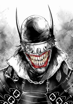 a drawing of a clown wearing a helmet and chain around his neck, with teeth