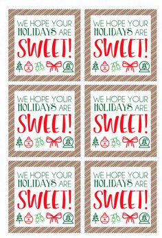 four red and green holiday cards with the words, we hope your holidays are sweet