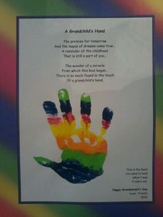 a child's handprint with the words a grandchild's hand on it