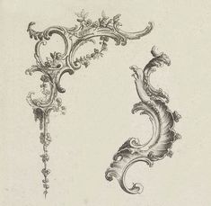 an antique drawing of two ornate wall sconces