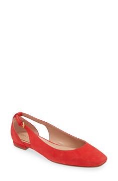 The classic ballet flat gets a contemporary refresh in a unique silhouette with slingback-inspired side cutouts that shut with a gleaming buckle closure. Adjustable slingback strap with buckle closure Leather upper and lining/synthetic sole Imported Chic Spring Ballet Flats With Buckle Closure, Chic Flats With Red Sole For Spring, Chic Spring Flats With Red Sole, Spring Ballet Flats With Heel Strap For Work, Spring Workwear Ballet Flats With Heel Strap, Spring Slingback Flats With Buckle Closure, Spring Workwear Flats With Red Sole, Red Flats For Spring Evening, Red Flats For Evening In Spring