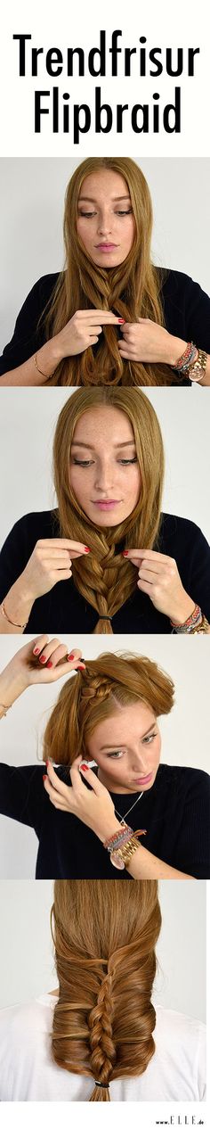 Dieser Hairstyle wird derzeit im Internet mega gehyped: Wir erklären, wie du den Flip Braid ganz einfach in 5 Schritten nachmachen kannst ► auf ELLE.de! Flip Braid, Trend Hairstyle, Easy Braids, Diy Hairstyles