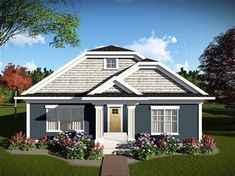 this is an artist's rendering of the front elevation of these small house plans