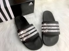 Swarovski Crystal Adidas Black Slides Women's Custom Bling Slides by VIOLETSPINKBOUTIQUE on Etsy Swarovski Nike, Adidas Slides, Custom Slides, Custom Bling, Black Slides, Adidas Nmd R1, Crystal Shoes, Slides Women, Adidas Nmd