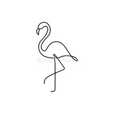 a single line drawing of a flamingo standing on one leg and looking to the side