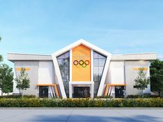 an artistic rendering of the olympic games building