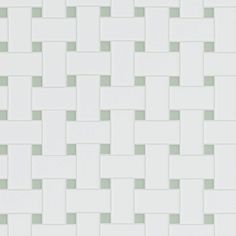 a white and green tile wallpaper with small squares on the bottom, as well as some smaller square tiles