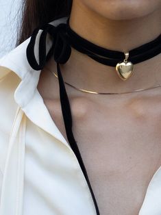 XL Puff Love Pendant – Loren Stewart Velvet Necklace, Ribbon Bracelets, Black Velvet Choker, Big Necklace, Retro Photography, Beading Jewelery, Velvet Heart, Gold Rope Chains, Ribbon Necklace