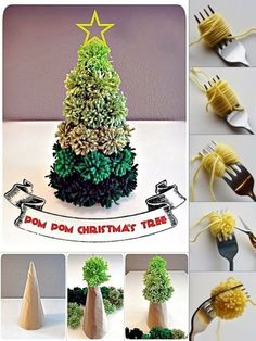 there are many different types of christmas trees made out of plastic forks and spoons