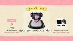 an animal character is shown in the game kuromi dress, which features pink and white colors