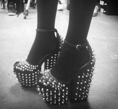 Cone studded lites. I want them. NOW! <3 Black And White, Heels, Silver, White, Black