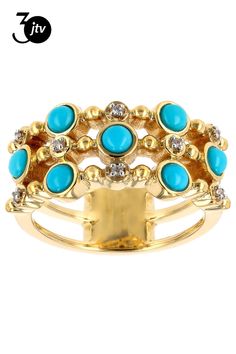 3mm Round Blue Sleeping Beauty Turquoise With 0.05ctw Round White Zircon 18k Yellow Gold Over Sterling Silver Ring. Measures Approximately 0.94"L x 0.42"W. Accent Stones Primarily Zircon. Not Sizeable. Make Beauty, Sleeping Beauty Turquoise, Gem Stone, Sterling Silver Ring, Jewelry Pieces, Silver Ring, Sleeping Beauty, Stained Glass, Sterling Silver Rings