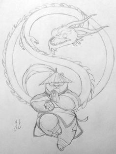 a pencil drawing of a dragon and a girl