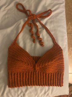 Boho Outfits Crochet, Outfits With Crochet Tops, Fall Crochet Top Patterns Free, Orange Top Crochet, What To Crochet With Orange Yarn, Dark Green Crochet Top, Orange Things To Crochet, Cute Crochet Summer Tops, Handmade Crochet Top