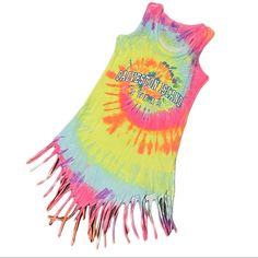 Galveston Island Texas Tie Dye Fringe Tank Top Long Racerback Tank Top Could Be Worn As A Dress Or Long Tank / Swim Cover Up Tagged As Size L But Definitely Fits More Like A Womens Small - Selling Because It Didn't Fit Me!! Nwot No Flaws, Never Worn Please Let Me Know If You Have Any Questions! I Will Be Happy To Provide Additional Photos And Measurements Upon Request. I Ship In 1-2 Business Days! Hippie Yellow Beach Tops, Tank Top Fits, Long Tank Top, Fringe Tank Top, Galveston Island, Tank Top Long, Rainbow Tie Dye, Long Tank Tops, Yellow Tank Top