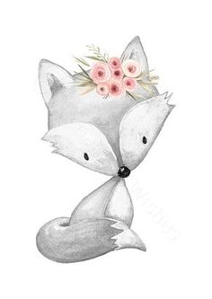 a drawing of a fox with flowers on its head