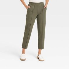 Women's High-rise Regular Fit Tapered Ankle Knit Pants - A New Day™ Olive L : Target Target Pants, Green Trousers, Tapered Pants, Comfy Fashion, Ankle Length Pants, Pants Pattern, Knit Pants, Stretch Pants, Womens Clothing Sizes