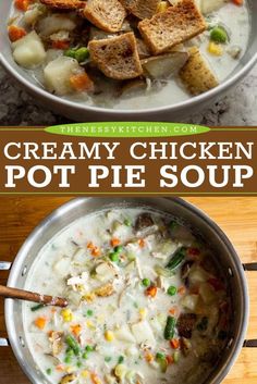 There's nothing like a bowl of this Creamy Chicken Pot Pie Soup! This winter dish is one of the best comfort food recipes in one pot. With the flavors of the traditional chicken pot pie, this healthy, hearty soup is a warm dinner idea to crave all season long! Creamy Chicken Pot Pie Soup, Creamy Chicken Pot Pie, Chicken Pot Pie Soup, Pot Pie Soup