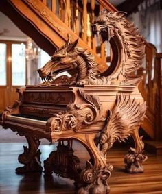 a grand piano in the shape of a dragon