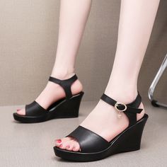 Lasaky - Genuine Leather Platform Sandals with Waterproof Wedge Heel, Thick Sole, Strap, High Heel, and Non-Slip Peep Toe Cow Slippers, High Heel Wedges, Leather Platform Sandals, Platform High Heels, Mary Jane Heels, Heels & Wedges, Mary Jane Shoes, High Heel Pumps, Leather Flats