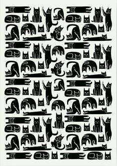 black and white cat silhouettes are arranged in a square pattern on a white background