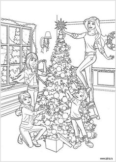 a christmas tree with three children around it