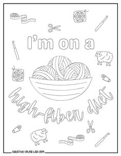 i'm on a yarn - crew day coloring page with knitting supplies and scissors