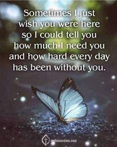 a butterfly with the words sometimes i just wish you were here so i could tell you how much i need you and how hard