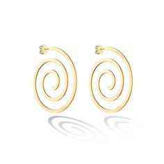 Spiral into wonderland with these daring gold spiral hoop earrings. The extensive hand polishing that each piece undergoes before it reaches your ear gives these beauties the utmost shine. Designed to hypnotize using the nature-inspired fractal spirals produced by the earth's creations, these are an essential part of any gold-lover's diverse jewelry wardrobe. Modern Spiral Hoop Earrings (single), Modern Spiral Hoop Earrings, Spiral Yellow Gold Hoop Earrings For Gift, Spiral Yellow Gold Hoop Earrings As Gift, Yellow Gold Spiral Hoop Earrings For Gift, Double Heart Ring, Essence Collection, Jewelry Wardrobe, Classic Gold