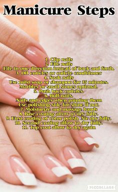 Steps To A Manicure, Manicure Soak Recipes, Basic Manicure Steps, How To Give Yourself A Manicure, Easy Manicure At Home, Manicure Steps At Home, Nail Notes, Cosmo Nails, How To Do Manicure