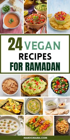 the cover of 24 vegan recipes for ramadan, with pictures of different foods