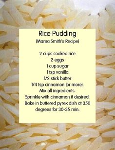 rice pudding recipe with instructions on the side