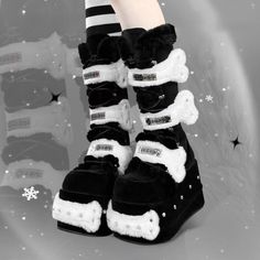 Original Winter Lolita Woolen Thick Soled Boots - cosfun Mary Jane Platform Shoes, Y2k Shoes, Pu Boots, Black Platform Boots, Super High Heels, New Rock, Grunge Style, Pretty Shoes, Dream Shoes