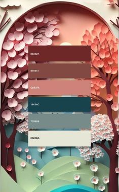 the color scheme for an art project with trees and flowers