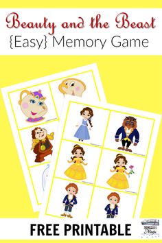 beauty and the beast memory game with free printables for kids to play on