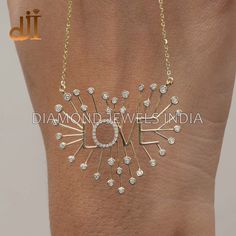 Solid 14k Gold Natural Diamond Designer Spike Initial LOVE Heart Pendant Chain Necklace Jewelry PEMJ-1931 🇮🇳 MADE IN INDIA 🇮🇳 Birthstone Month: ♦ April. Material: ♦ 14k Gold. ♦ Natural Diamond. ♦ 32x35 MM Pendant Size. ♦ Length 14 Inches + 2" Adjustable. Purpose: ♦ Necklace For Gifts. ♦ Christmas / Anniversary / Birthday / Bridesmaid / Valentine Gift. ♦ Women's Day Gift / Mother's Day Gift. ♦ Gift For Love / Wife / MOM / BFF / Girl Friend. 💫Here Are Some Amazing Ways To Take Care Of Your Pr 14k Gold Heart Pendant Diamond Necklace For Anniversary, Valentine's Day Diamond Pendant Necklace With 17 Jewels, Valentine's Day Diamond Necklace With 17 Jewels, Anniversary Necklaces With 17 Jewels For Valentine's Day, Hallmarked Diamond Pendant Necklace For Anniversary, 14k Gold Hallmarked Diamond Necklace For Anniversary, Gold Diamond Necklace With Accents For Valentine's Day, Valentine's Day 14k Gold Diamond Necklace, Valentine's Day Gift Diamond Pendant Necklace