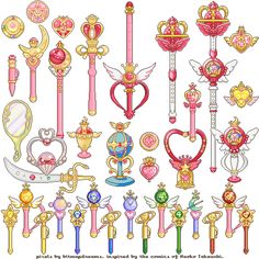 a bunch of different types of keys with hearts and crowns on them, all in various colors