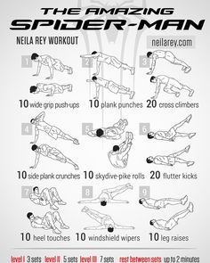 the amazing spider - man workout poster with instructions for how to do it in minutes