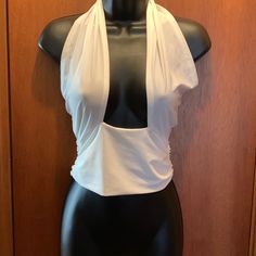 Fashion Nova Brand Size Small Tie Up Halter Top White Summer Halter Top For Evening, White Halter Top For Summer Evening, White Halter Top For Summer Evening Events, Elegant Halter Neck Crop Top For Day Out, Elegant Stretch Halter Top For Day Out, White V-neck Halter Top For Party, White Halter Top For Spring Date Night, Fitted Halter Top For Day Out, White Fitted Halter Top For Evening