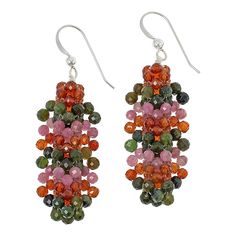 Jay King Pink, Orange and Green Multigem Bead Woven Drop Earrings  Tiny pink, orange and green gemstone beads woven together give these detailed drop earrings a fun, fashionable touch of dimension and color. From Jay King.       Approx. 2-1/8"L x 5/8"W     Stamped .925      Earring drops have 3mm faceted, round pink tourmaline, orange garnet and green nephrite jade beads strung together in woven design   Stone Information       All sizes and weights approximate     Stabilized Pink Tourmaline - F Multicolor Beaded Crystal Earrings, Multicolor Teardrop Faceted Bead Jewelry, Multicolor Crystal Earrings With Dangling Beads As Gift, Multicolor Crystal Dangle Earrings With Colorful Beads, Multicolor Beaded Crystal Earrings Gift, Multicolor Beaded Dangle Crystal Earrings, Multicolor Round Beaded Crystal Earrings, Multicolor Round Beads Crystal Earrings, Multicolor Dangle Crystal Earrings With Ear Wire