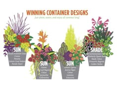 an image of a flower arrangement with the words winning container designs written in different languages