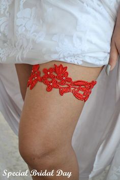 ~ Beautiful appliqued knitted lace trim with shiny AB Clear Swarovski crystals in every flower center. A stunning red garter for an alternative appearance . ~ You can choose the size of the garter while purchasing. If you choose Custom Order please let me know of the inches or cm of your legs. ~ How to Measure for a Wedding Garter ~(Photo #6) Wrap a measuring tape around your thigh where you plan to wear your garters. Garters are typically worn about 3 inches above the knee. Look at the number w Red Garter, Bohemian Gown, Bridal Garter Lace, Lace Garter Set, Wedding Garter Lace, Blue Garter, Bridal Garters Set, Garter Wedding, Bridal Garters