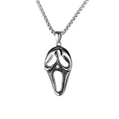 PRICES MAY VARY. Good Design: The design of this Halloween ghost mask necklace is very ahead of its time, the linked pendant is a ghost mask that looks a little scary, but it's a great choice for those who like goth style, Halloween party jewelry. High Quality: This ghost face mask necklace made of Stainless Steel, which are Nickel-free, Lead-free, Cadmium-free and Hypoallergenic, suitable for sensitive skins. Stainless steel can resist scratching that, long time wear will not fade. Size Informa Ghost Face Necklace, Ghost Mask, Ghost Face Mask, Mask Necklace, Face Necklace, Ghost Face, Goth Style, Ghost Faces, Necklace Chain Lengths