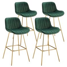 three green velvet bar stools with gold legs