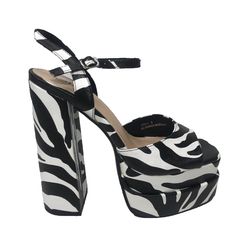 Women’s Zebra Striped Platform Heels. Sizes 8, 8.5, 9, 10, And 11. New With Tags. Great Quality. Black And White Round Toe Heels For Party, Black High Heels With Zebra Print, Spring Zebra Print High Heels, High Heel Zebra Print Party Heels, Spring Zebra Print Heels, Chic Zebra Print High Heels, Zebra Shoes Outfit, Strap Up Heels, Mermaid Heels