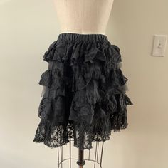 Lace Has A More Deconstructed Look Due To Being Worn. Loose Waistband, Would Recommend Replacing For Fit Xs / S. Fits M. Already Priced Cheaper Due To The Waistband H Naoto, Black Lace Corset Top, Hooded Blazer, Punk Skirt, Black Lace Corset, Frill Skirt, Frill Blouse, Black Corset Top, Lace Corset Top