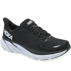 HOKA ONE ONE CLIFTON 8 WOMEN'S RUNNING SHOES BLANC DE BLACK/ WHITE SZ 11.