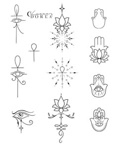 an image of different symbols in the form of hands and eyes on a white background